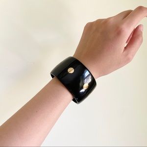 Glossy Black Resin Cuff Bracelet with Gold Discs